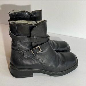 Josef Seibel black leather side zip Chelsea mid boots with buckle, size 39